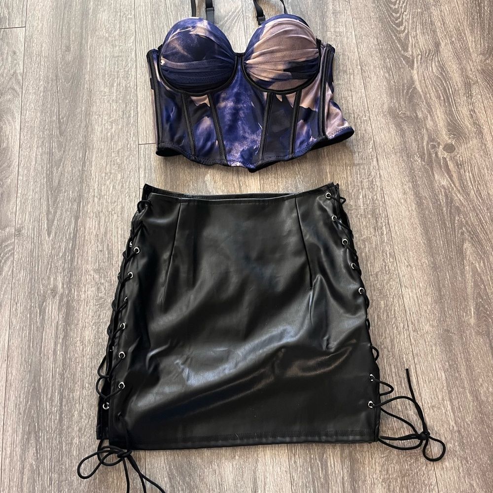 Blue Tie-Dye Mesh Corset Top (Size Small)